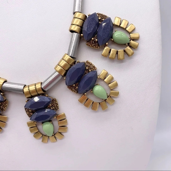 J. Crew Mixed Metal Blue Green Cord Necklace - Picture 2 of 3